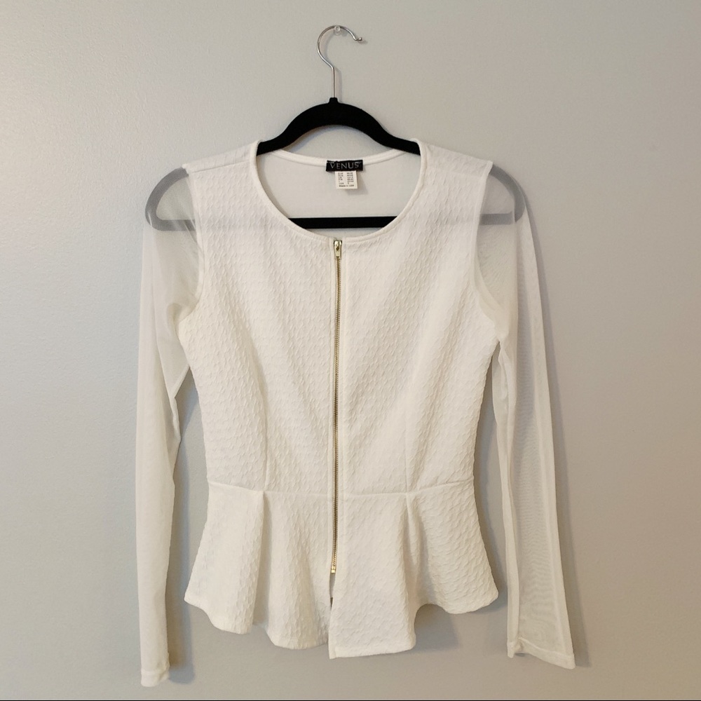 Off-White Peplum Zip Top
